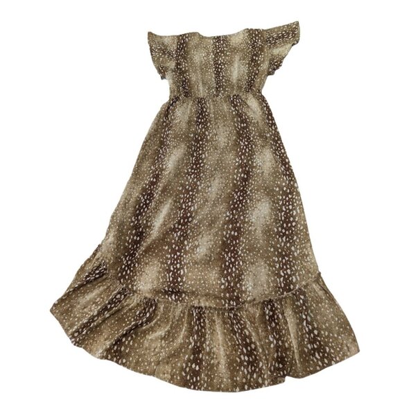 Buddy Love High-Low Ruffle Hem Dress Brown Animal Print Flutter Sleeve Western - Picture 7 of 12